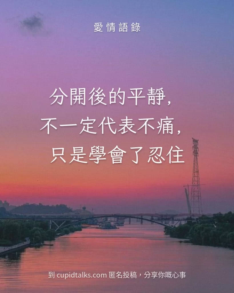 「分開後的平靜，不一定代表不痛，只是學會了忍住」